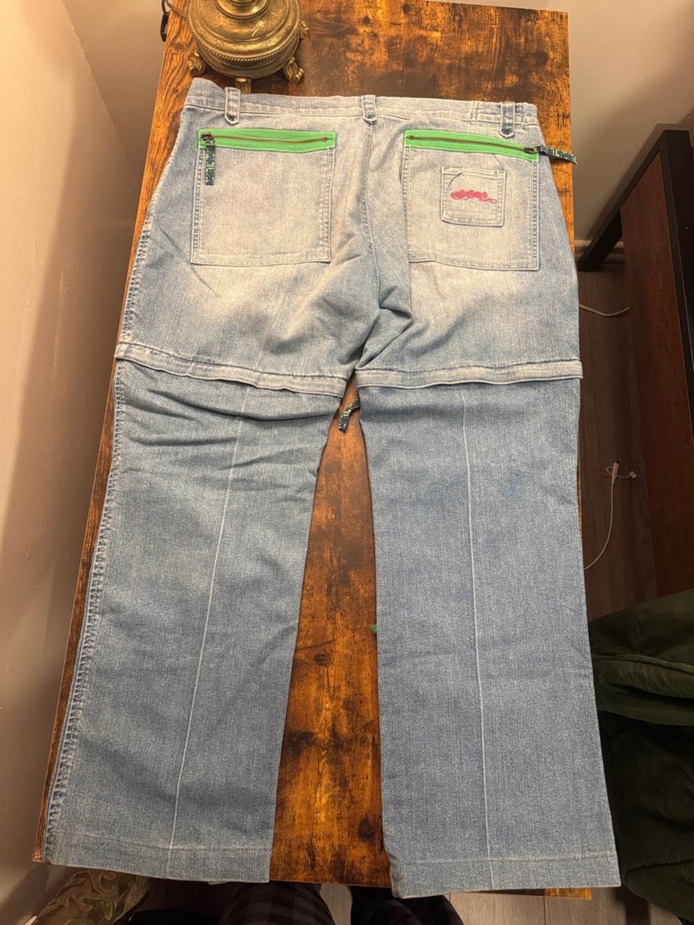 Dell Light Blue Relaxed Cargo Jeans with Green Zipper Accents - Picture 5 of 7